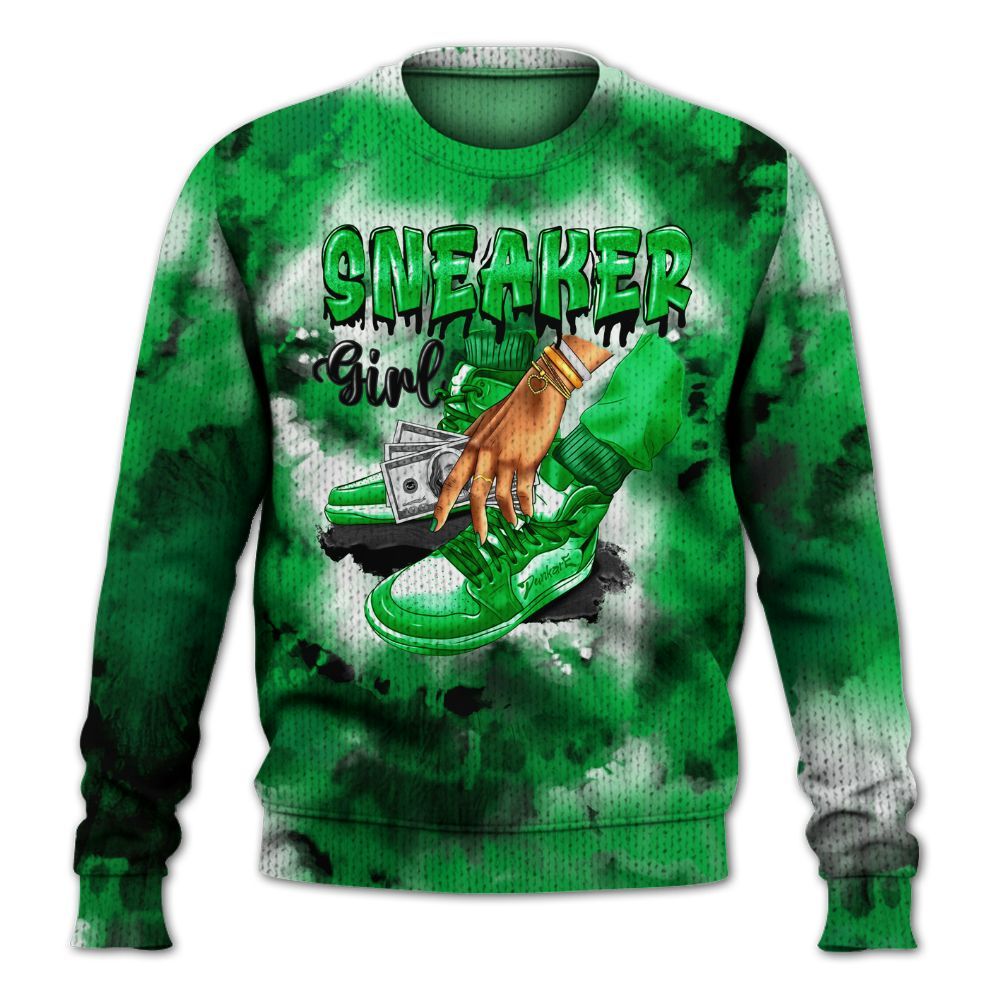Knitted Sweater To Match Lucky Green 5s - SNEAKER Girl Money Drip Tie Dye