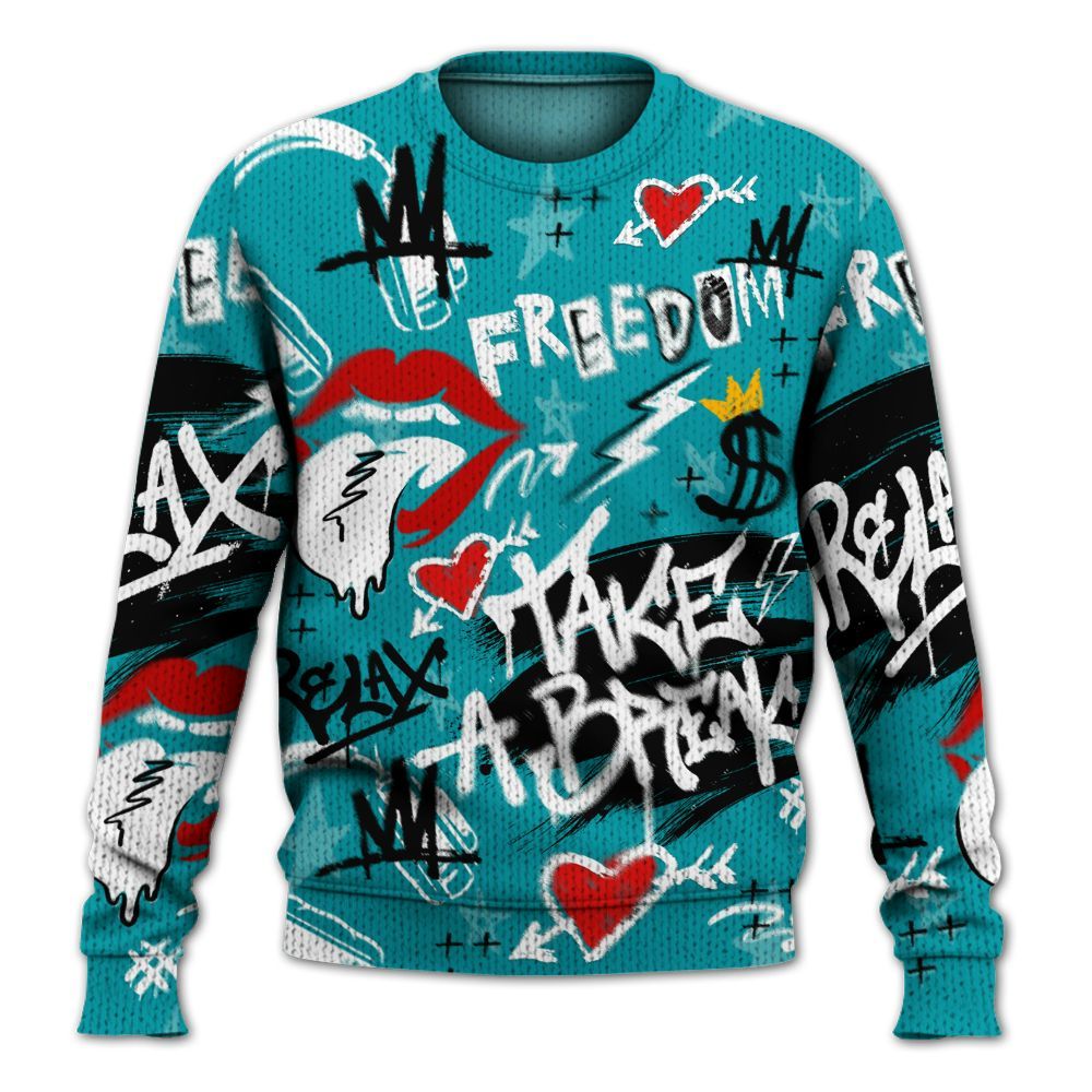 Knitted Sweater To Match Air Griffey Max Aquamarine 1s - Take Break Freedom Graffiti Streetwear
