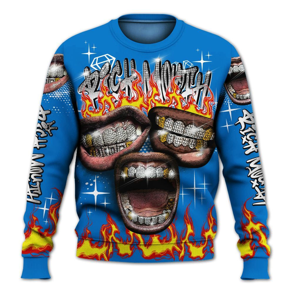 Sweatshirt To Match Low Game Royal 1s - Rich Mouth Fire Rap Retro 90s All Over Print