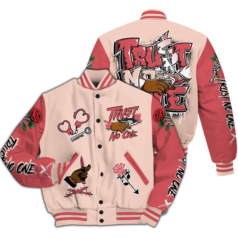 Varsity Jacket To Match Washed Coral 2s Varsity Jacket, Trust No One Dripping All Over Print