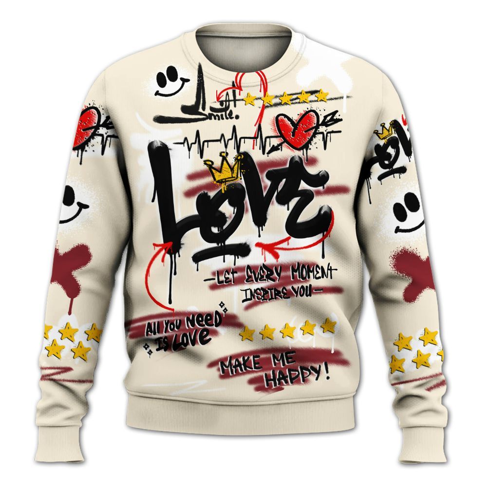 Sweatshirt To Match Valentine's Day 2026 4s - Happy Love Beats Graffiti Streetwear All Over Print