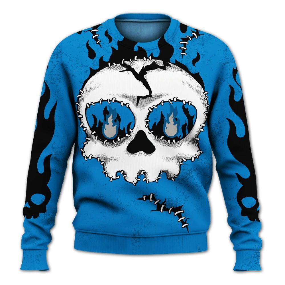 Sweatshirt To Match Industrial Blue 4s - Cracked Skull Stitches Military Blue 4s All Over Print