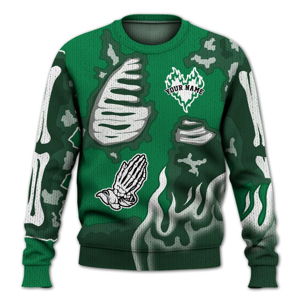 Knitted Sweater To Match Pine Green 13s - Dislike Us Graphic Burning Custom Name