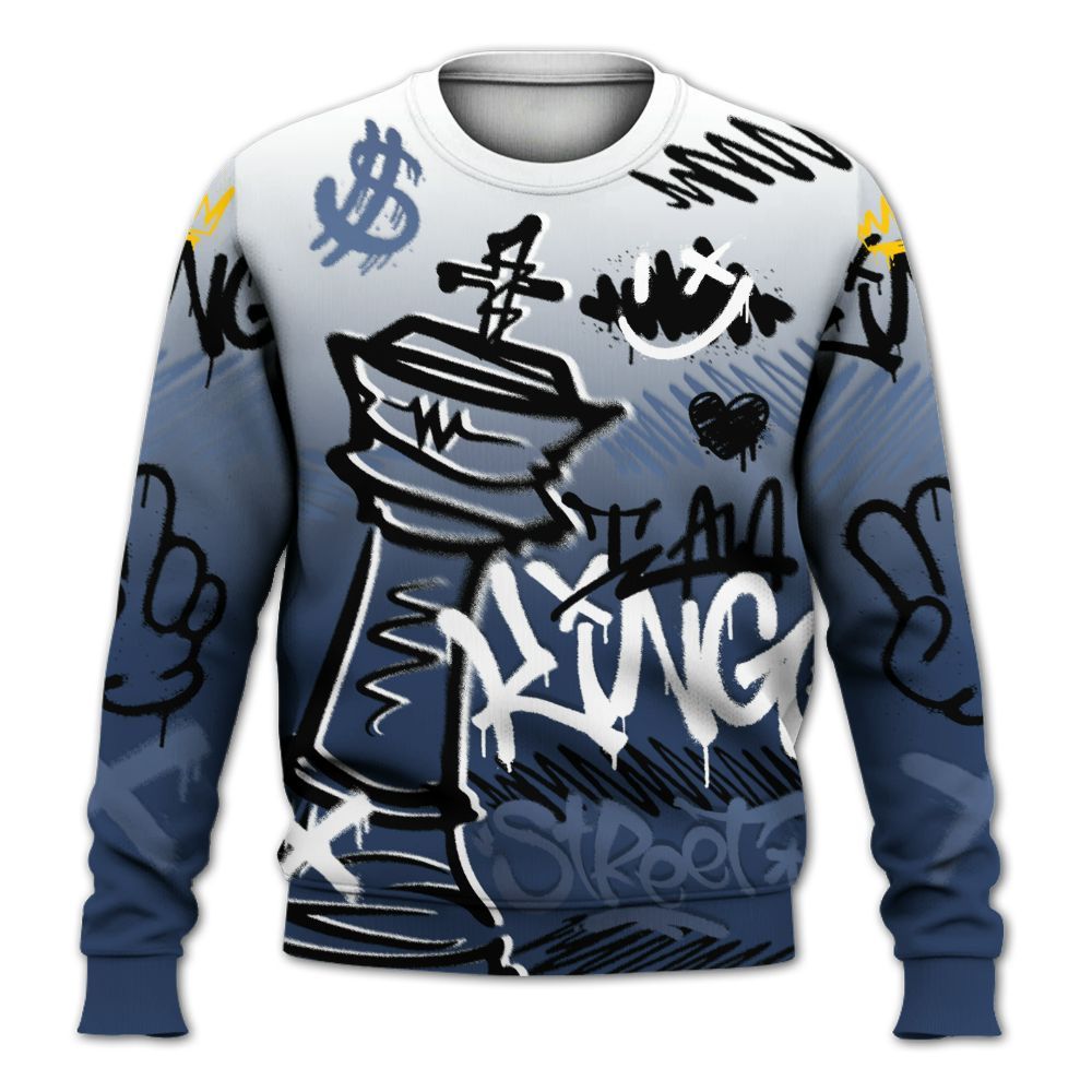 Sweatshirt To Match Low 85 Metallic Blue 1s - Street King Chess Streetwear All Over Print