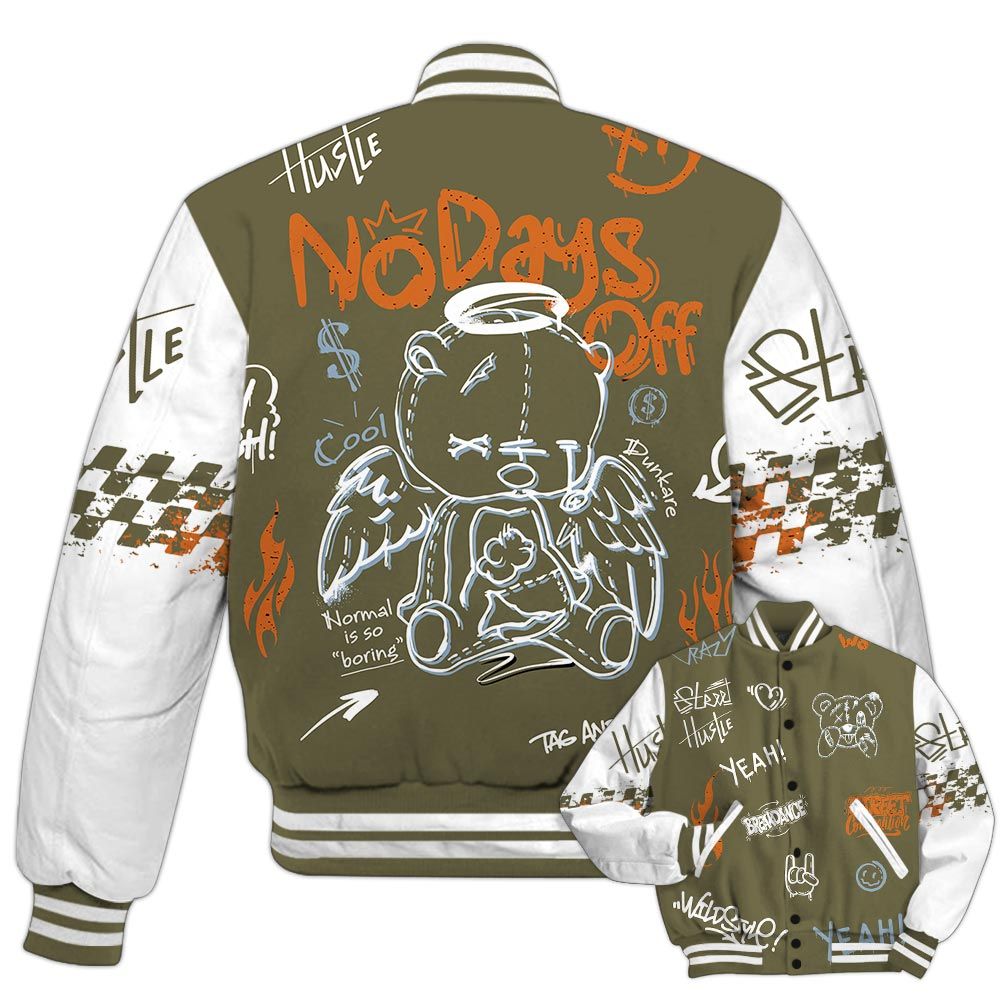 Varsity Jacket To Match Olive 5s - No Days Off Retro Varsity Jacket Outfit