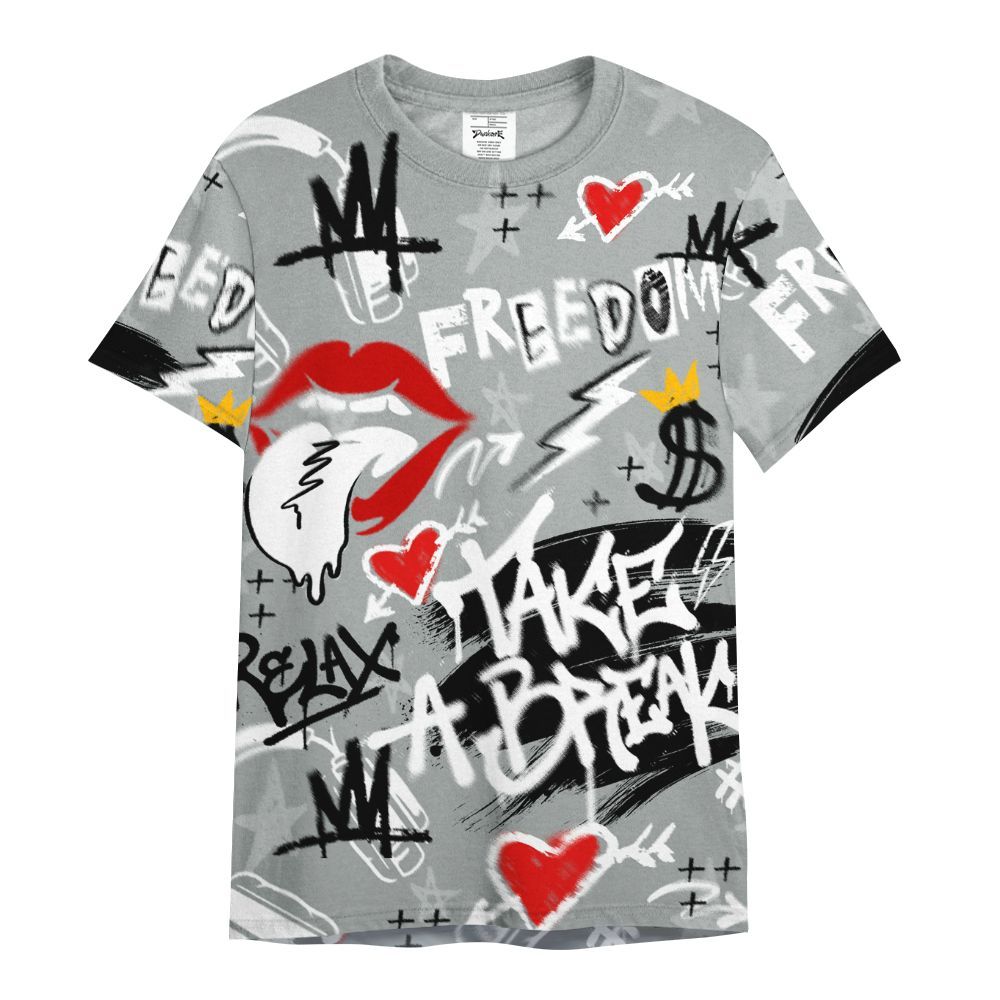 Shirt To Match Dunk Low White Light Smoke Grey - Take Break Freedom Graffiti Streetwear All Over Print