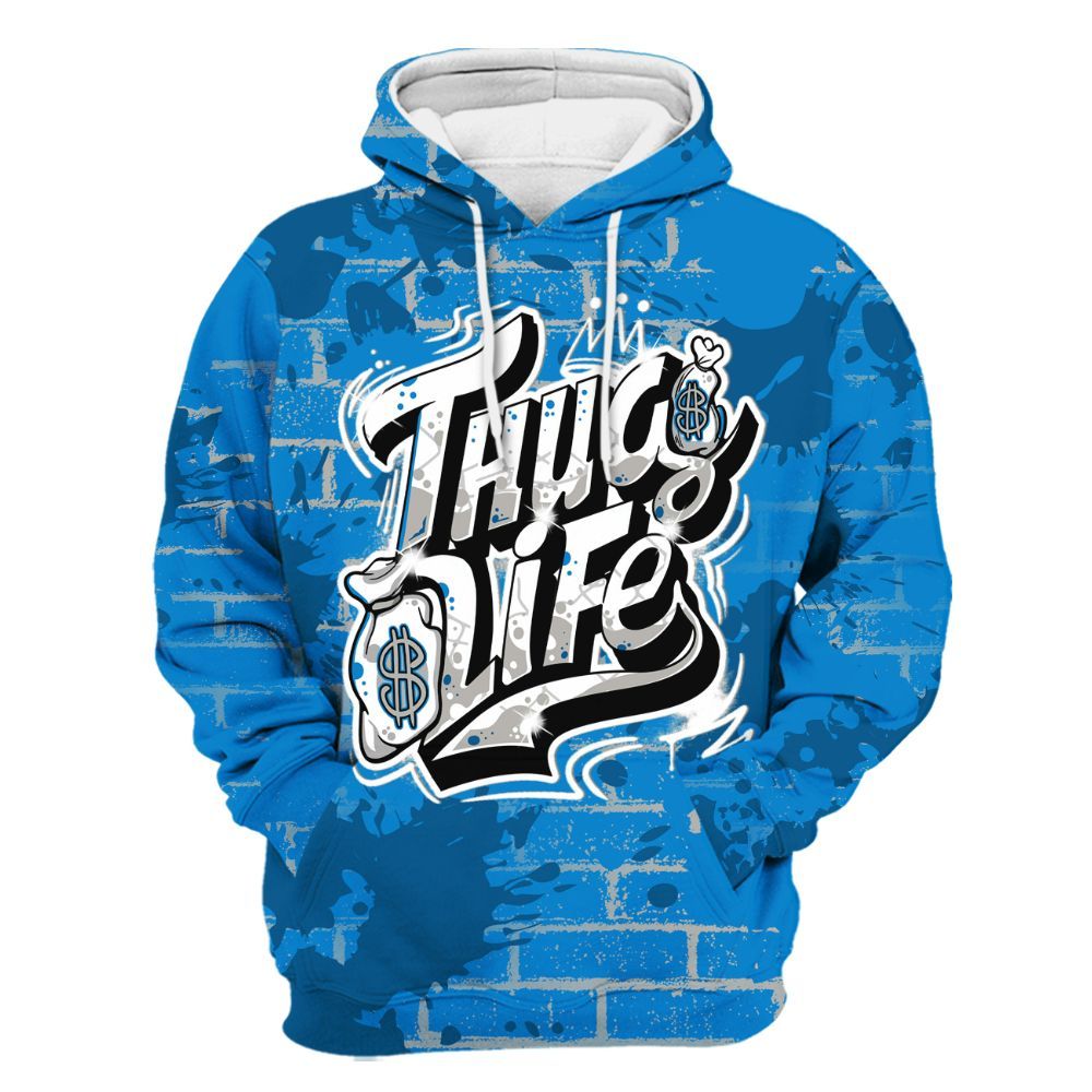Hoodie To Match Military Blue 4s - Free Thug Living Graphic Brick Art All Over Print
