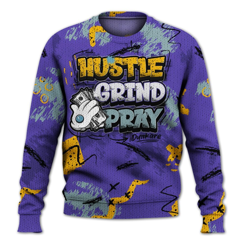 Sweater To Match Imperial Purple 4s - Hustle Grind Pray Graphic Street Style Graphic