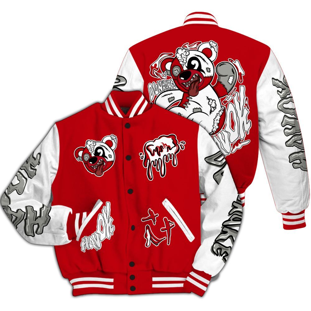Varsity Jacket To Match Air Griffey Max Gray Reds 1s - Havok Bear All Over Print