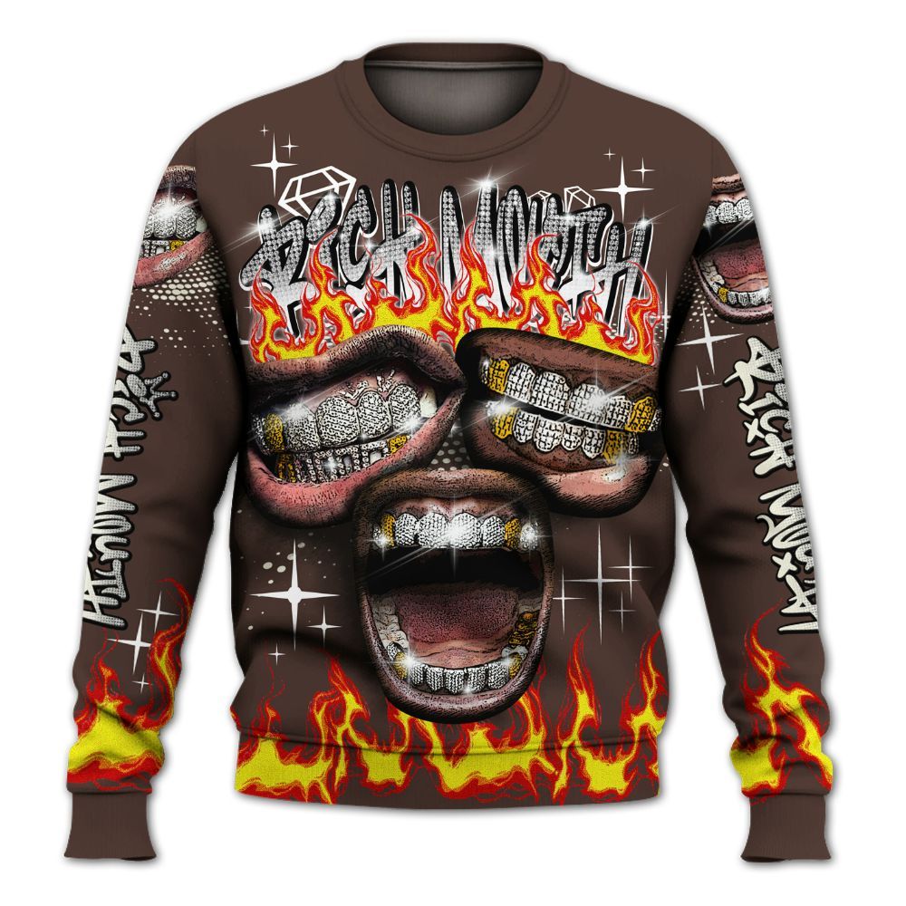 Sweatshirt To Match SoleFly Cafecito 12s - Rich Mouth Fire Rap Retro 90s All Over Print
