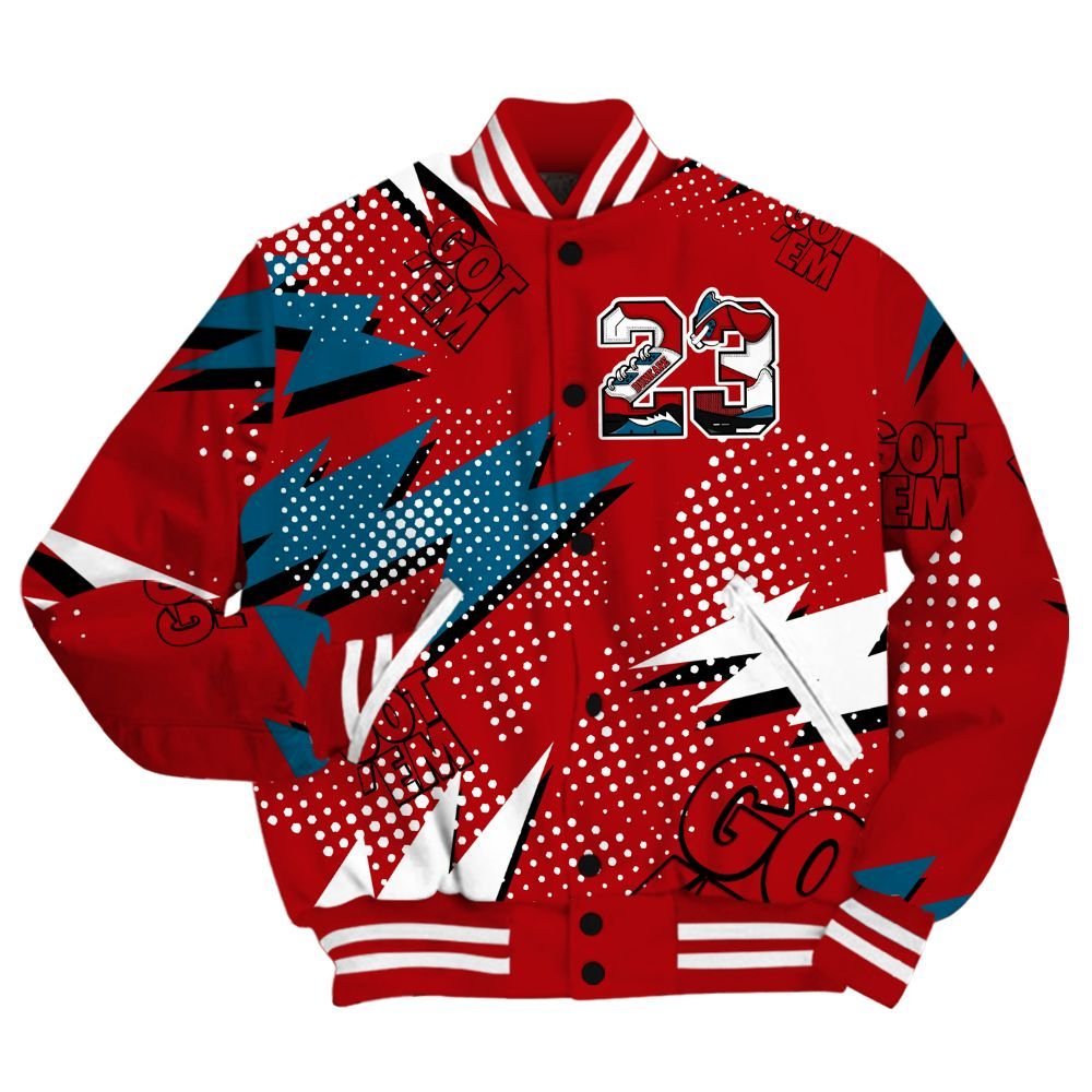 Varsity Jacket To Match OG Varsity Red 17s Shirt, Custom Name Number 23 5s All Over Print