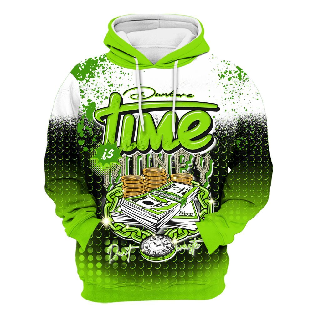 Hoodie To Match Electric Green 6s - Halftone Time Is Money All Over Print