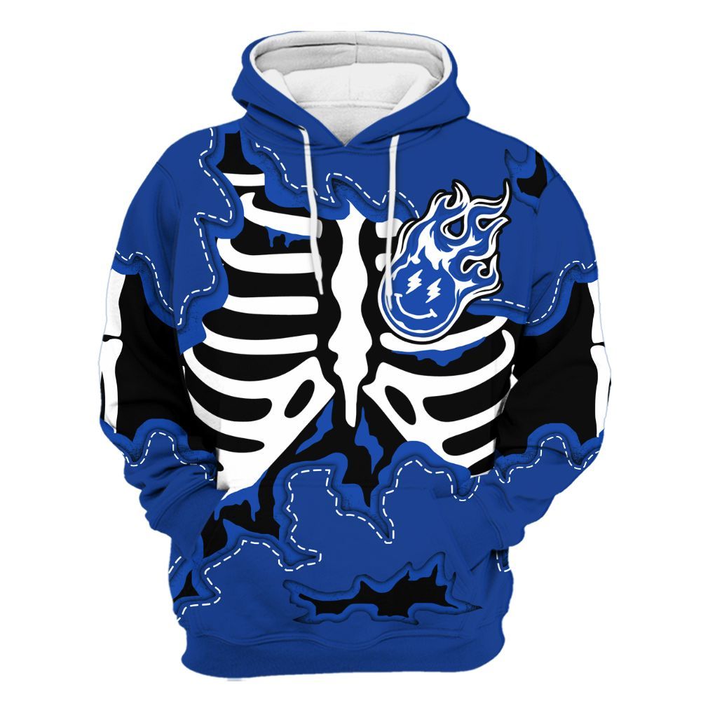 Hoodie To Match Air Foamposite One Royal - Skeleton Smiley Face All Over Print