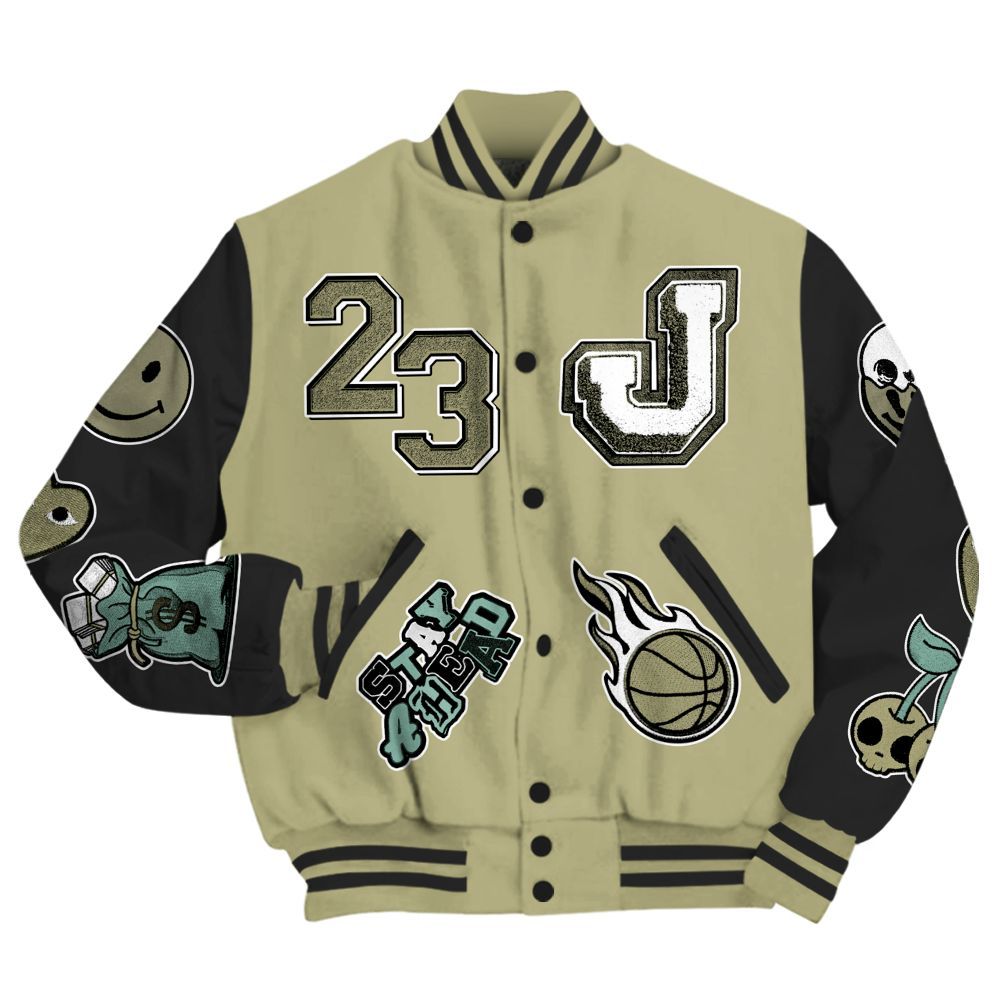 Varsity Jacket To Match Dunk Low Suede Olive Aura - Hustles Money Number 23 All Over Print