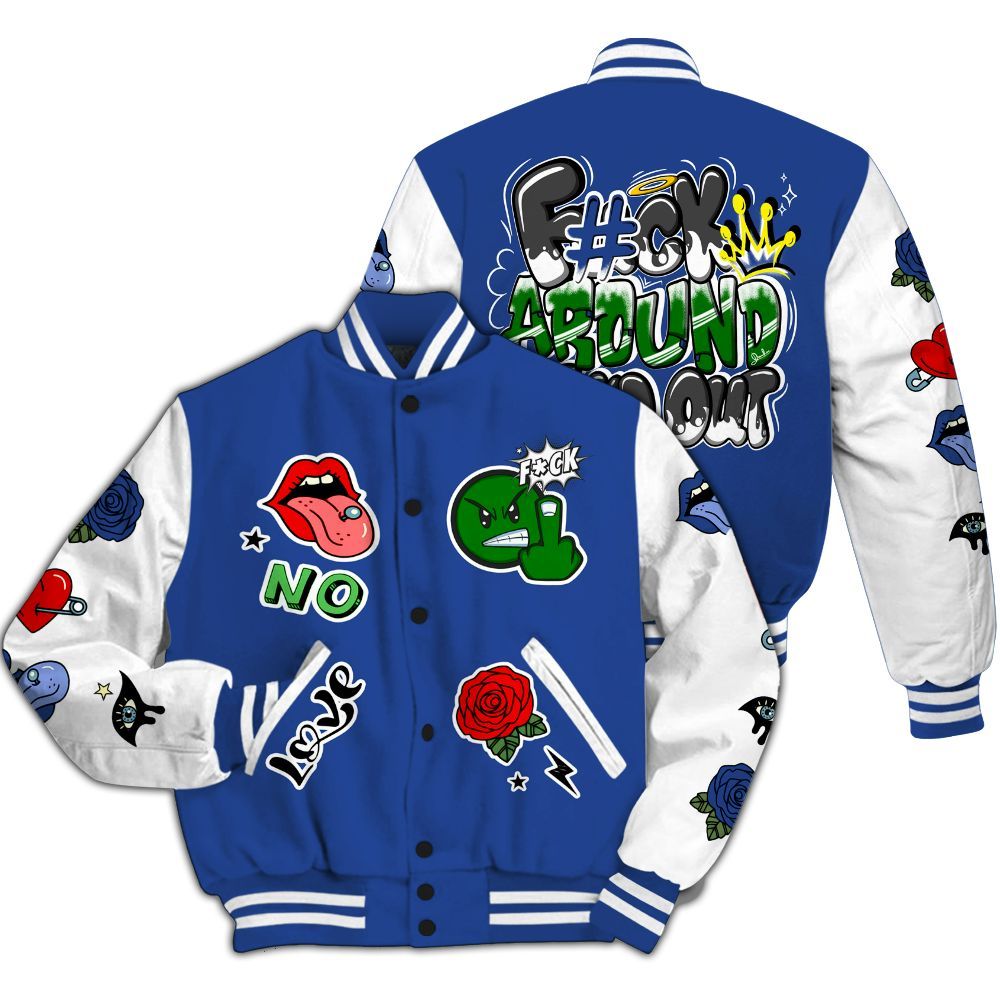 Varsity Jacket To Match Retro Hyper Royal 13s - FK Around Find Out All Over Print