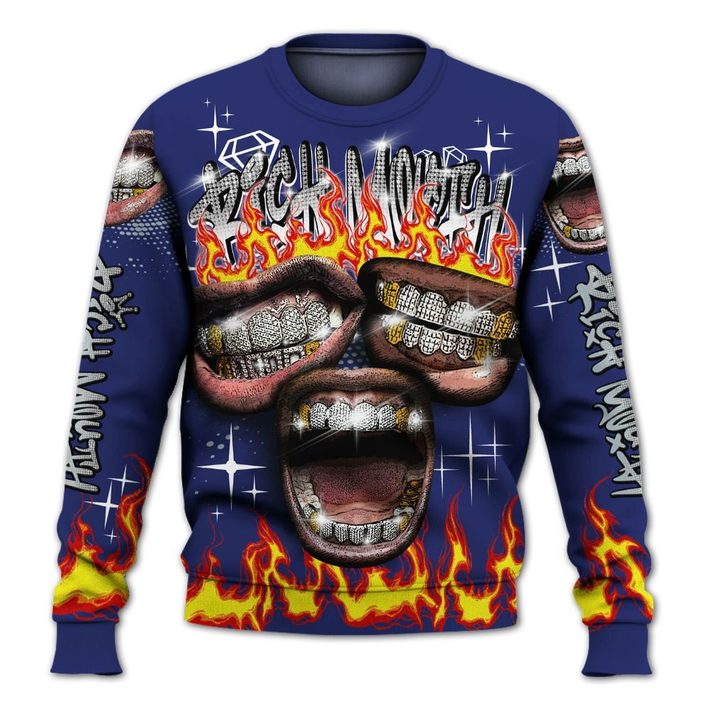 Sweatshirt To Match Midnight Navy 11s - Rich Mouth Fire Rap Retro 90s All Over Print