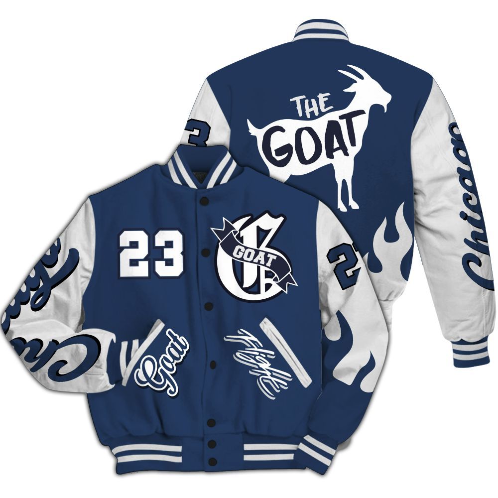 Varsity Jacket To Match Low 85 Metallic Blue 1s - The G.O.A.T Flight Streetwear All Over Print