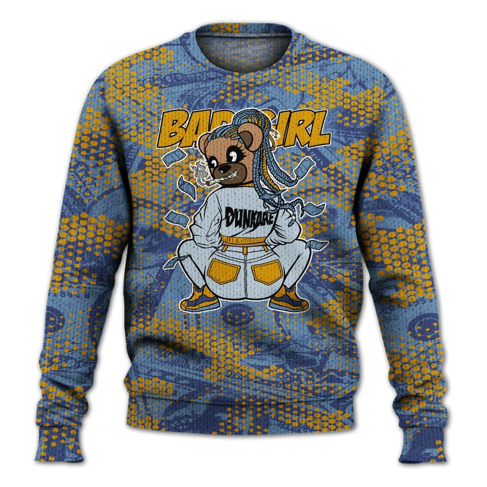 Knitted Sweater To Match High OG First In Flight 1s - Rebellious Girl Bear Banknotes Art