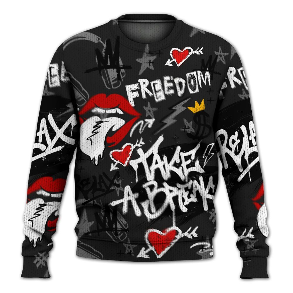 Knitted Sweater To Match Black Cat NET 4s - Take Break Freedom Graffiti Streetwear