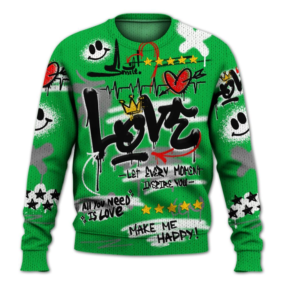 Knitted Sweater To Match Lucky Green 5s - Happy Love Beats Graffiti Streetwear