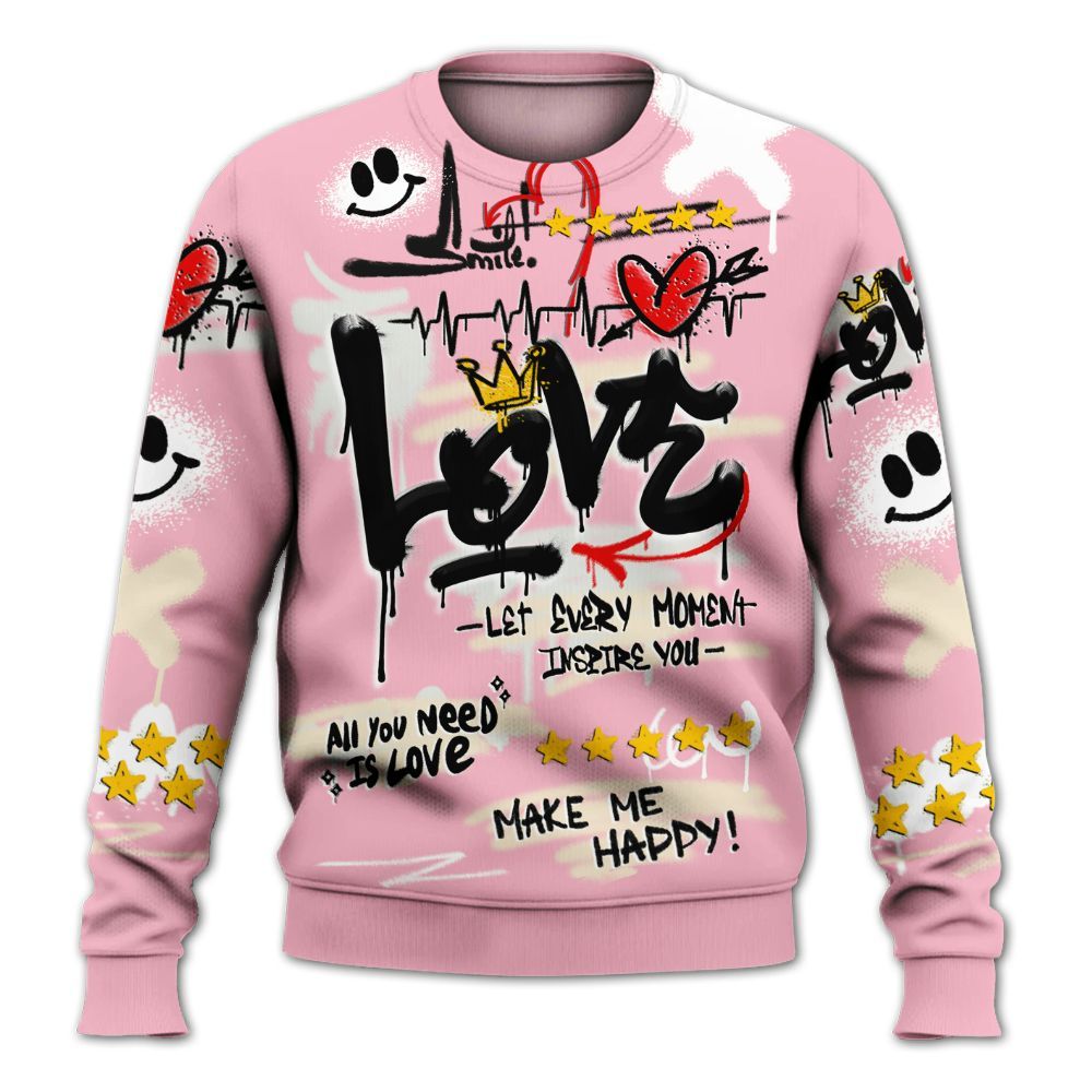 Sweatshirt To Match Low OG Shy Pink 1s - Happy Love Beats Graffiti Streetwear All Over Print