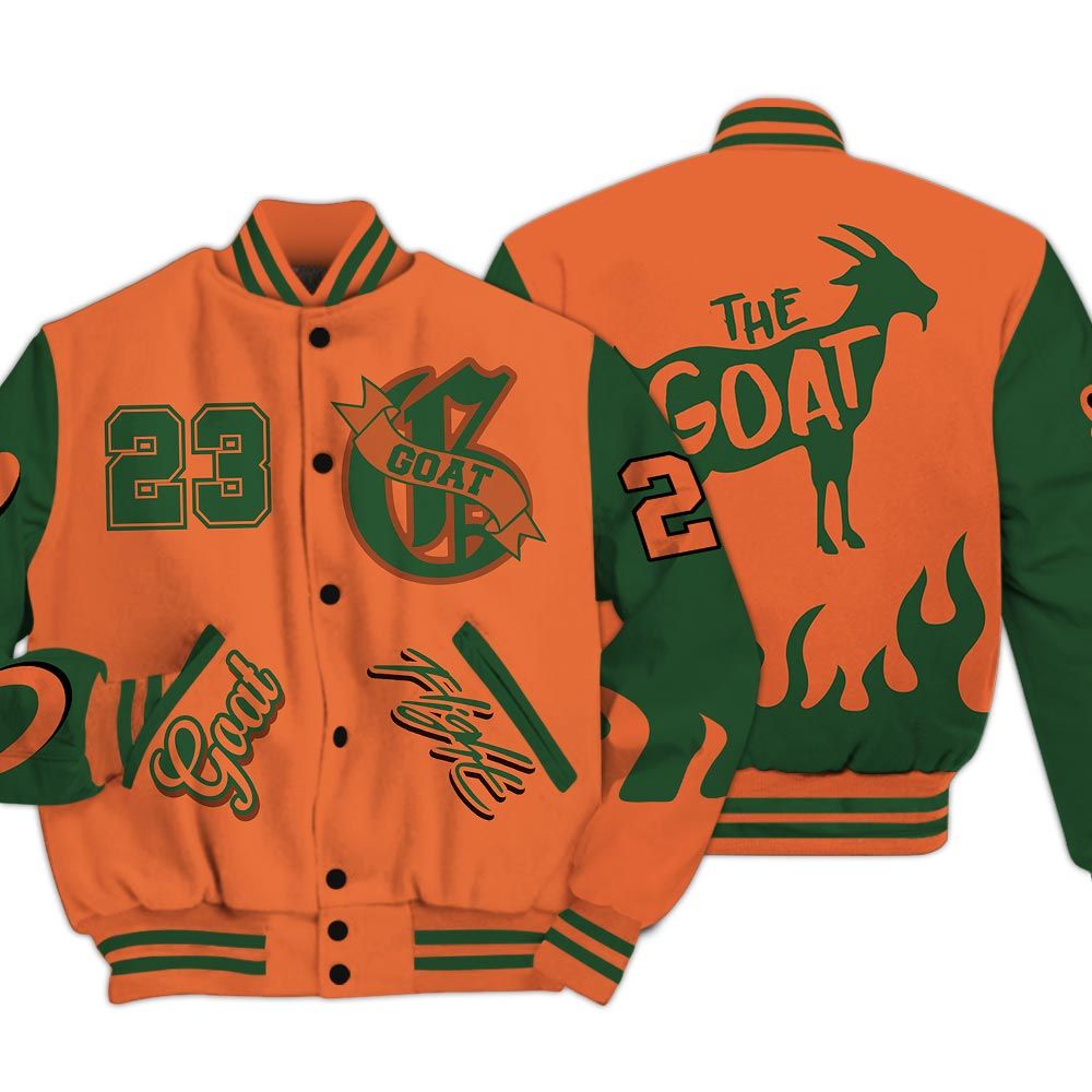Varsity Jacket To Match Low Miami 5s - The G.O.A.T Flight Streetwear Baseball Varsity Jacket Unisex Outfit