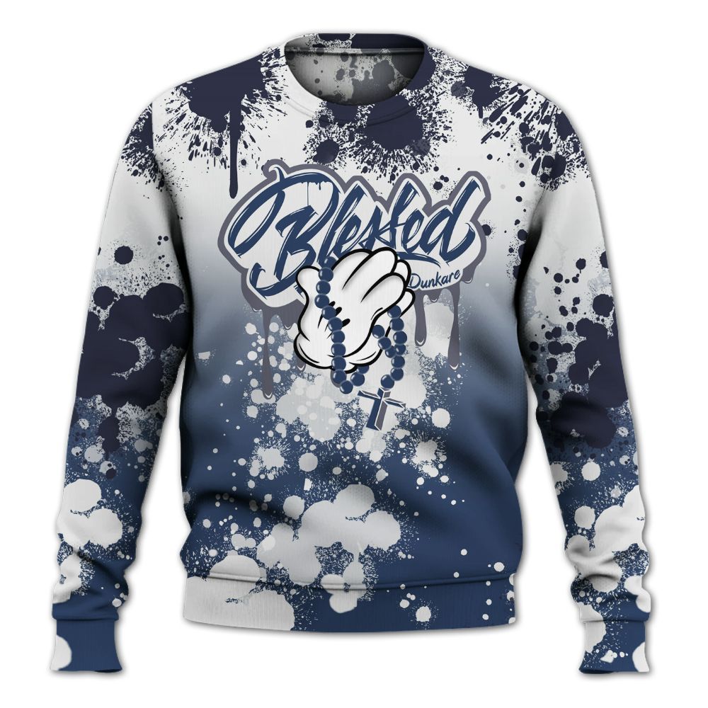 Sweatshirt To Match Low 85 Metallic Blue 1s - God Blessed Ink Drip All Over Print