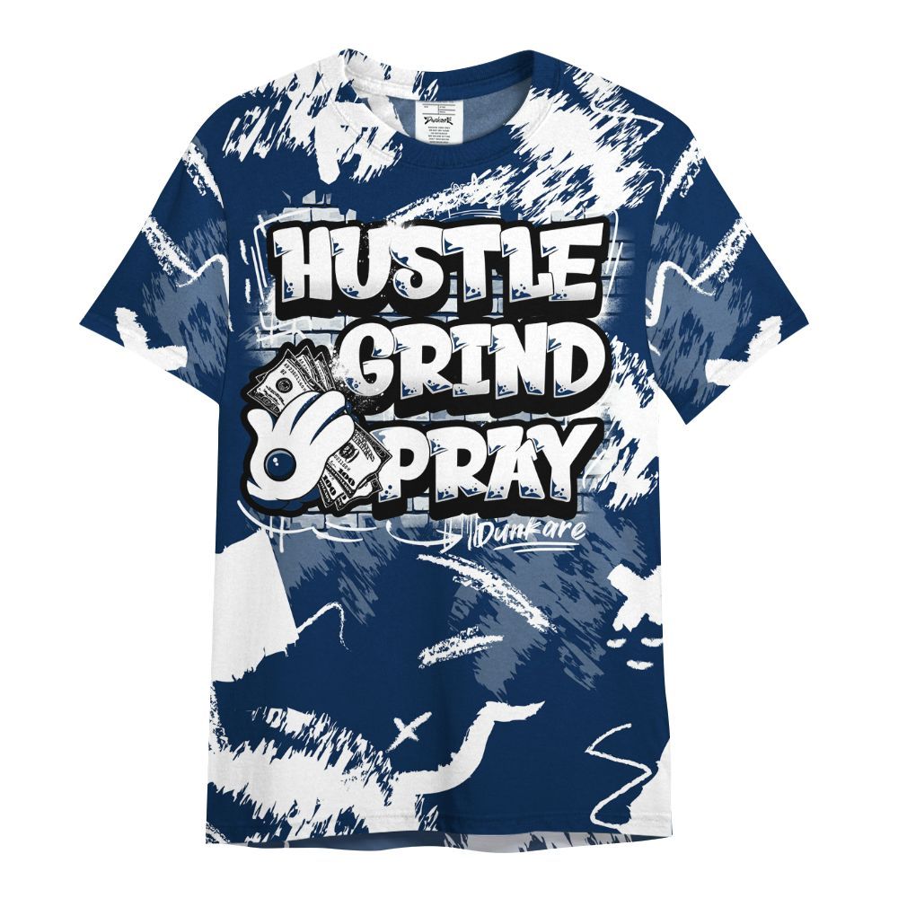 Shirt To Match SB White Navy 4s - Hustle Grind Pray Retro All Over Print