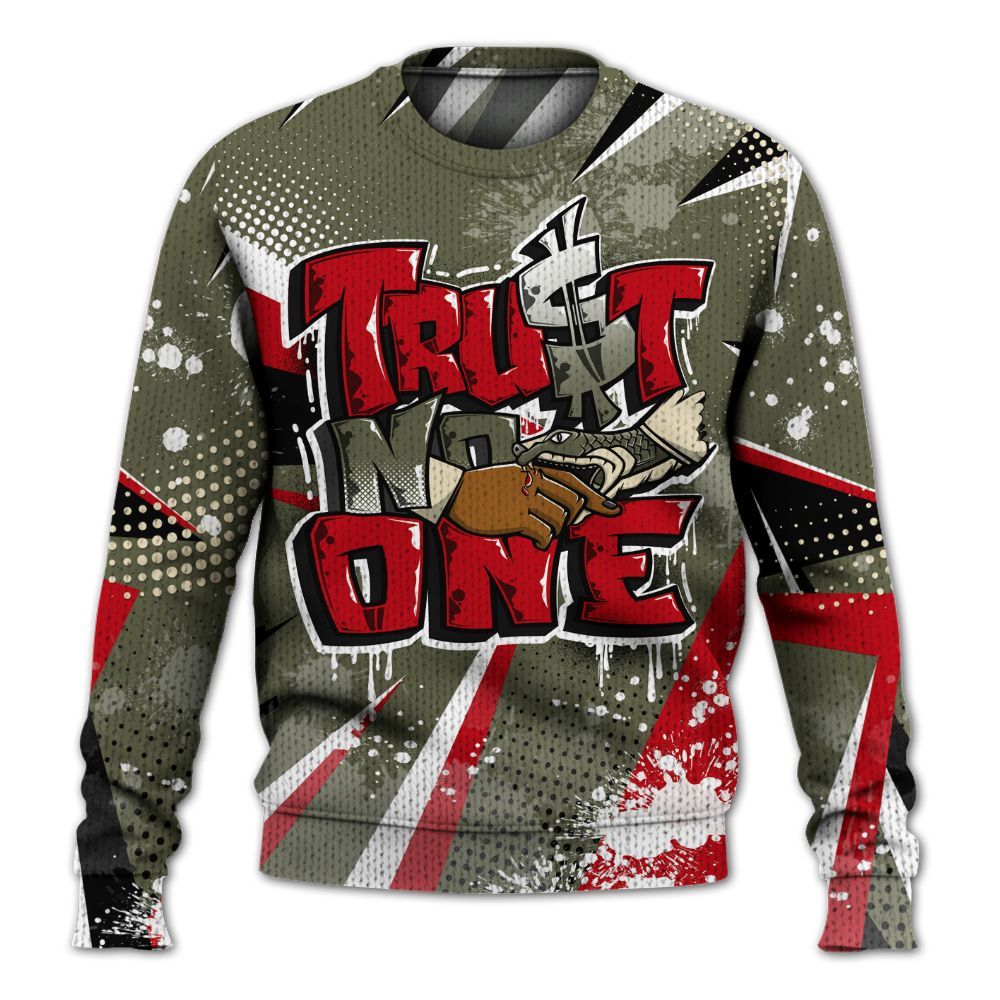 Knitted Sweater To Match Low OG Medium Olive 1s - Poly Trust No One Dripping