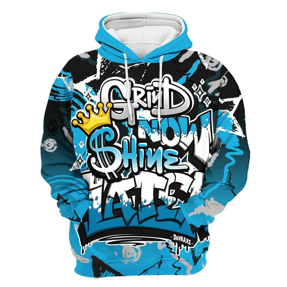 Hoodie To Match Black University Blue 2026 14s - Grind Shine Later Drip All Over Print