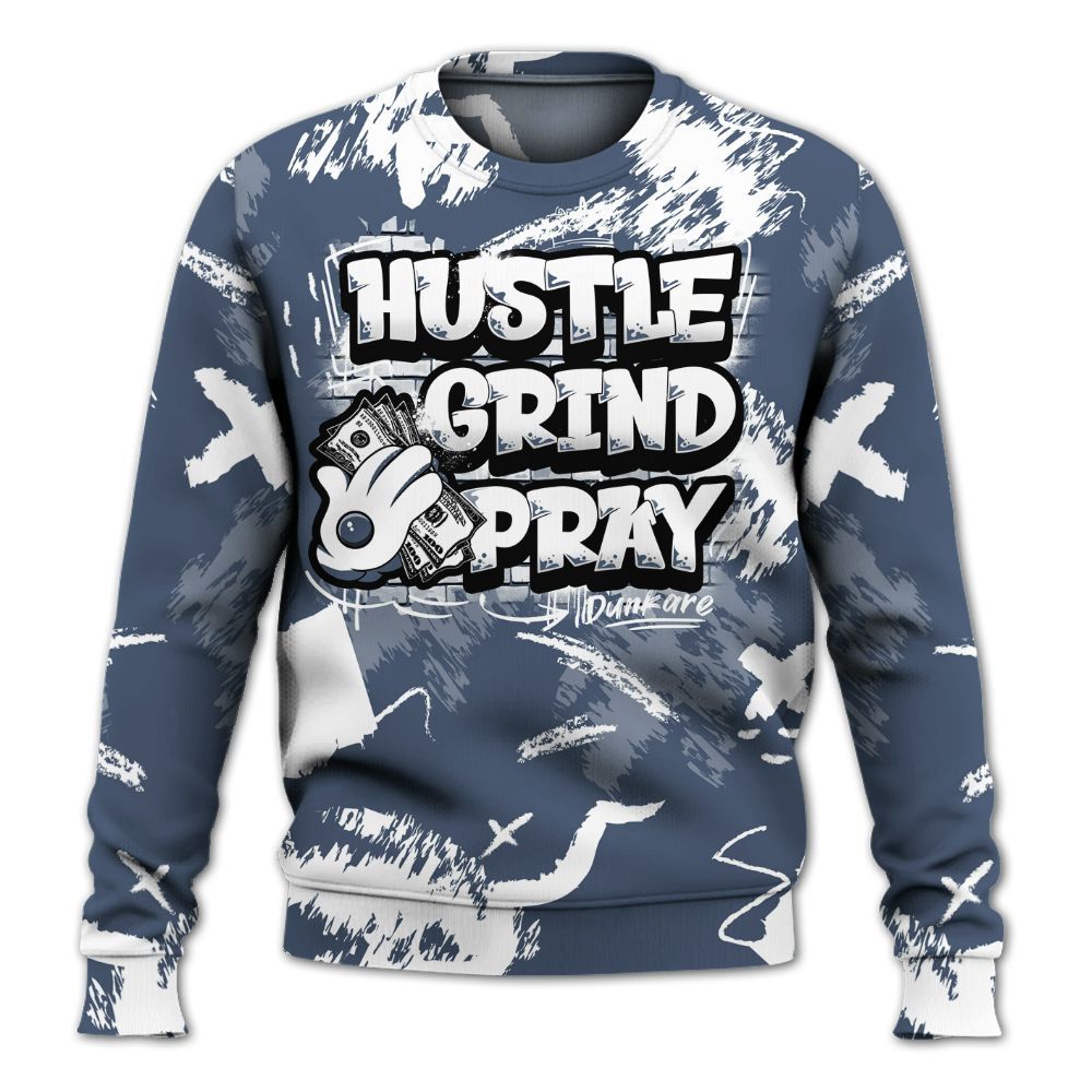 Sweatshirt To Match Low Diffused Blue 11s - Hustle Grind Pray Retro All Over Print