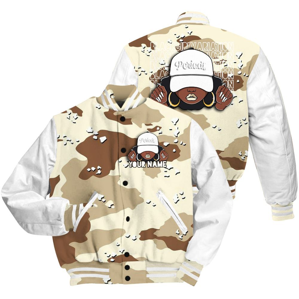 Varsity Jacket To Match Desert Camo 3s - Custom Name Black Girl All Over Print