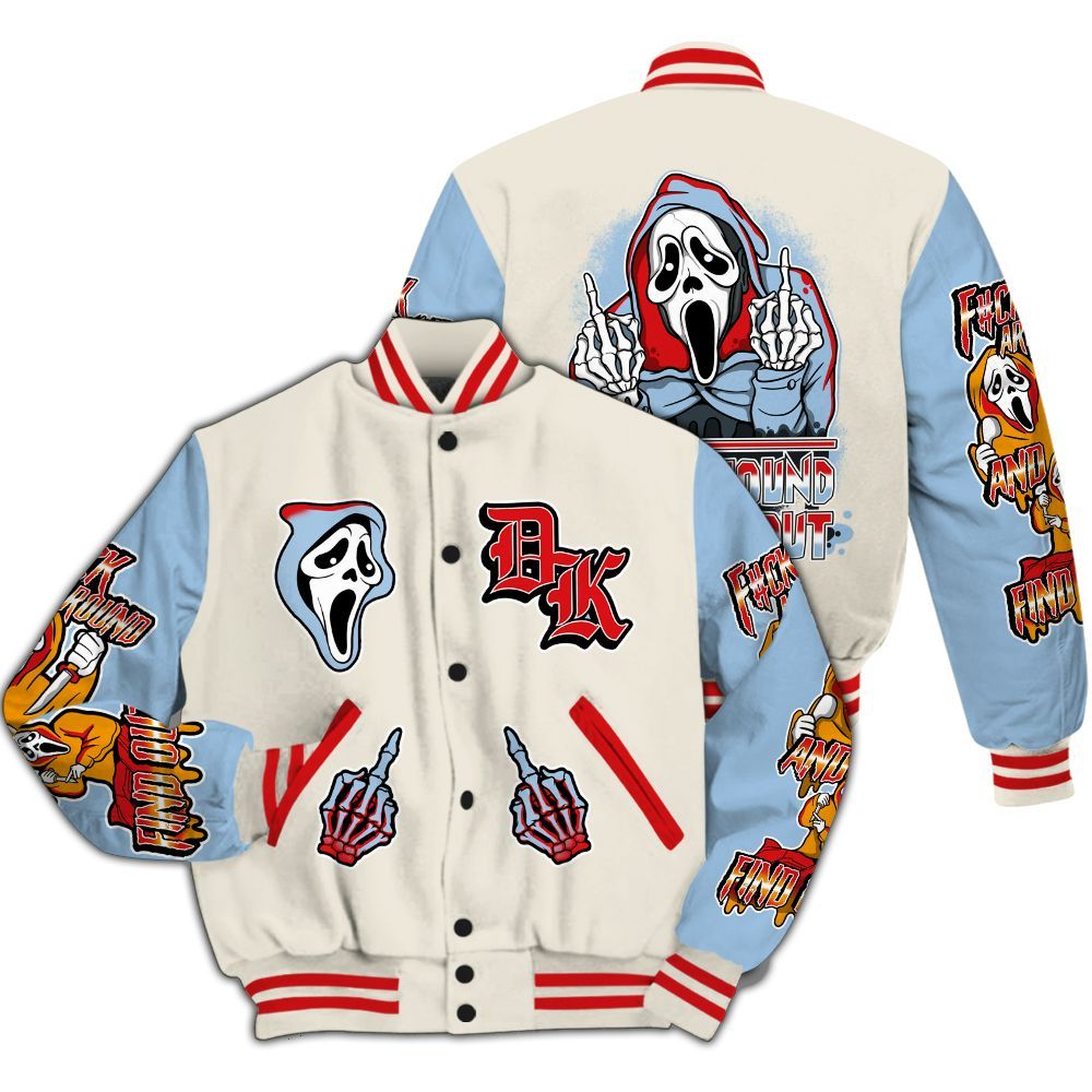 Varsity Jacket To Match Retro High OG Pale Ivory Psychic Blue 1s - F#CK And Find Out Graphic All Over Print