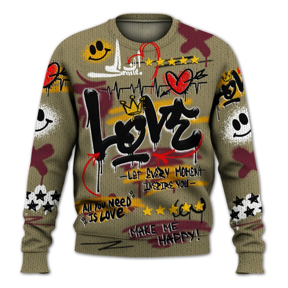 Knitted Sweater To Match Black Olive 7s - Happy Love Beats Graffiti Streetwear