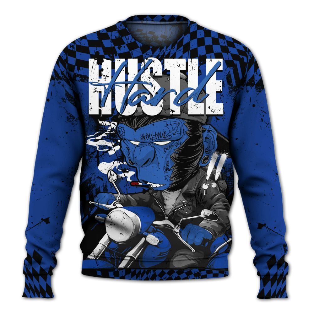Sweatshirt To Match Air Foamposite One Royal - Hustle Hard Monkey All Over Print