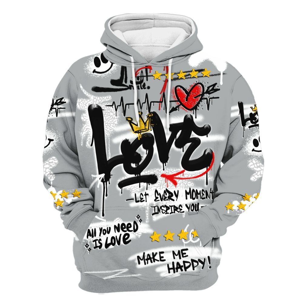 Hoodie To Match Retro Pure Money 3s - Happy Love Beats Graffiti All Over Print