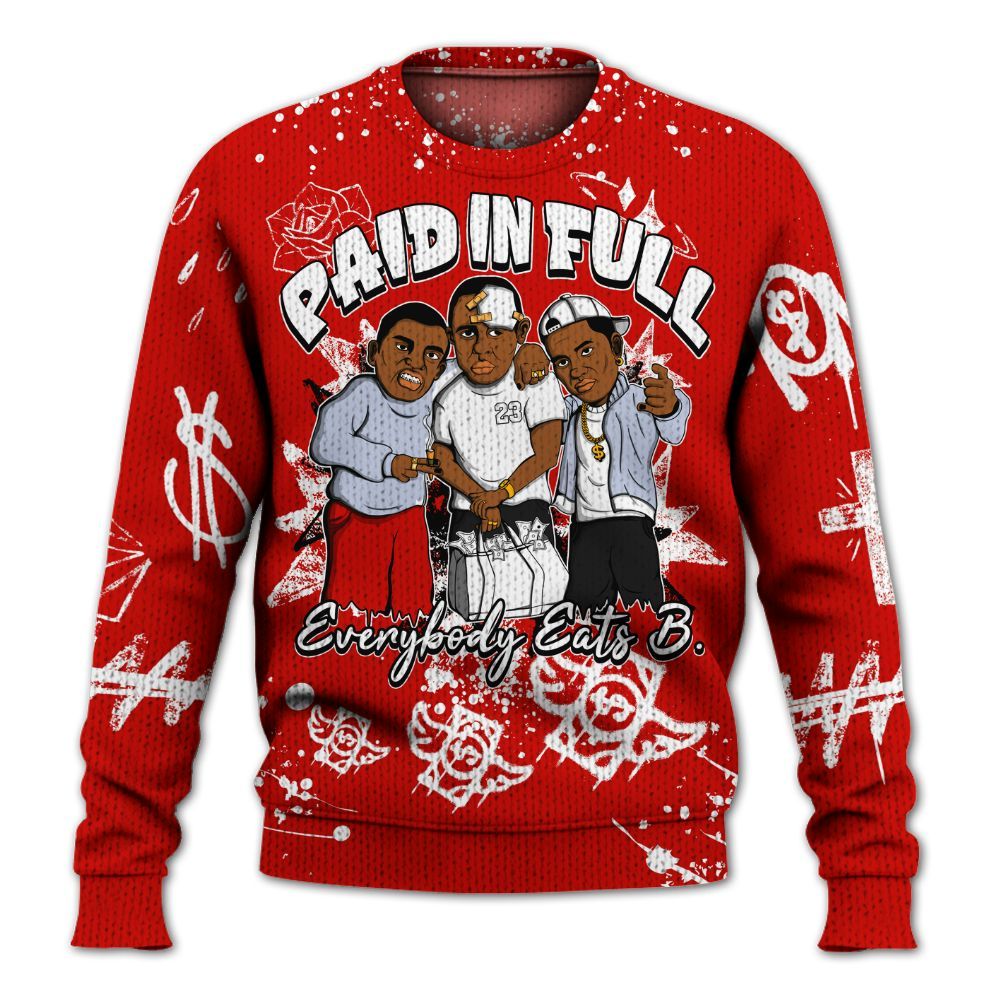 Knitted Sweater To Match Fire Red 6s - Everybody Paid In Full Crayon