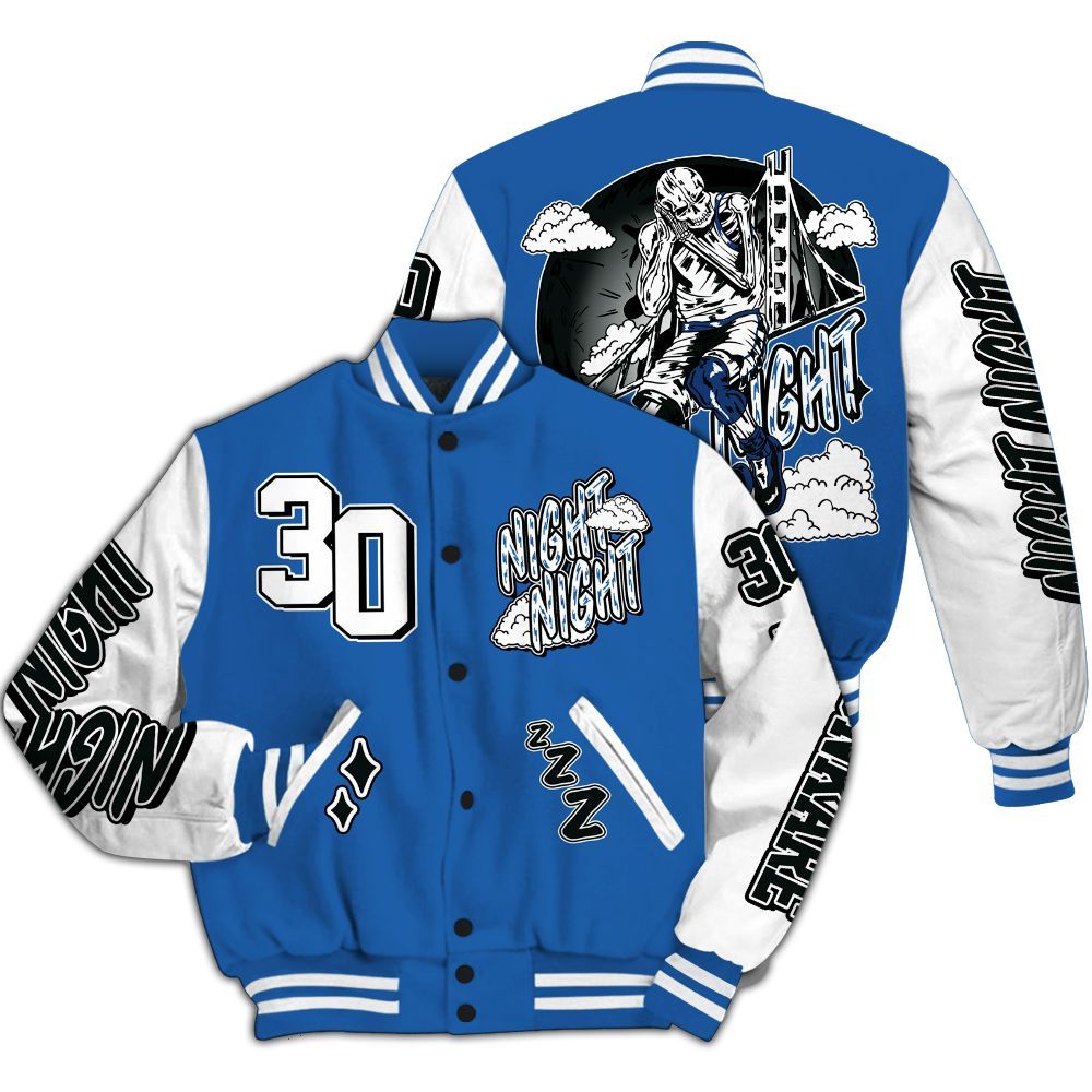 Varsity Jacket To Match Brave Blue 13s - Seeya Skeleton All Over Print