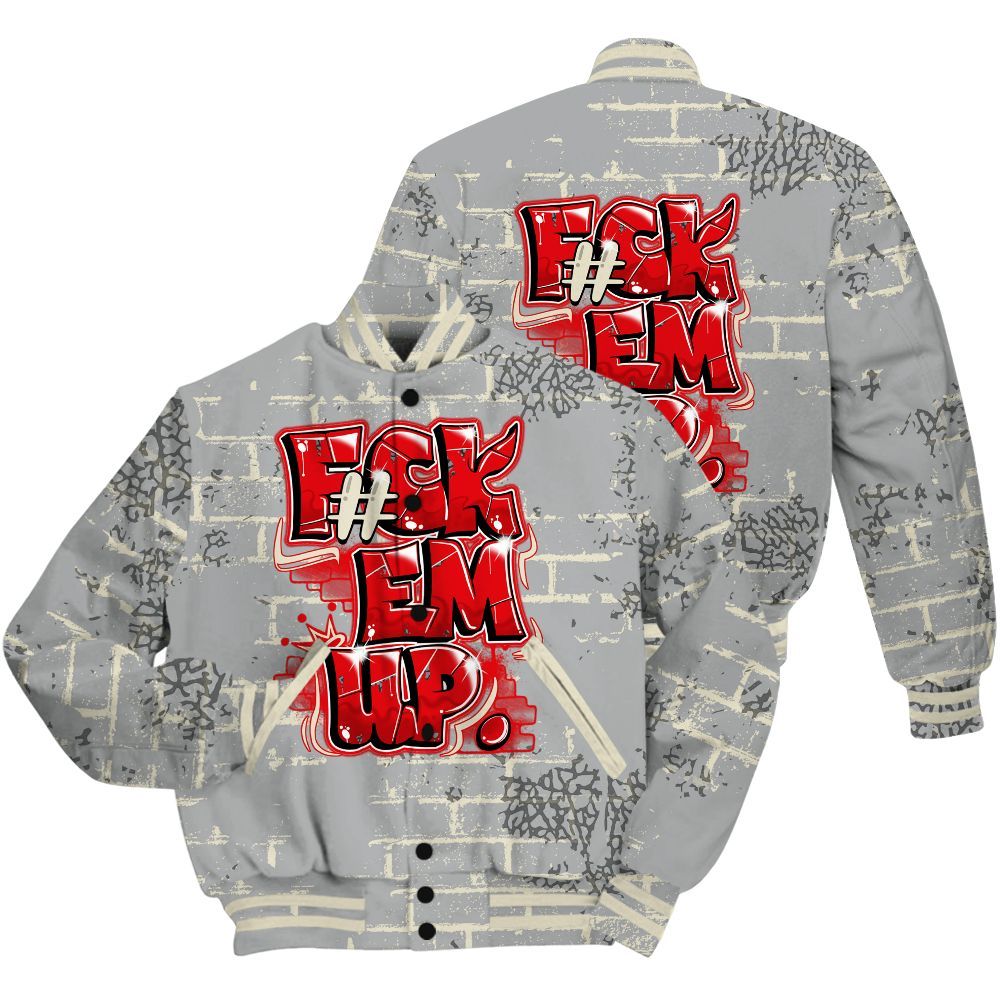 Varsity Jacket To Match Cement Grey 3s Shirt - F#ck Em Graphic Brick Art All Over Print