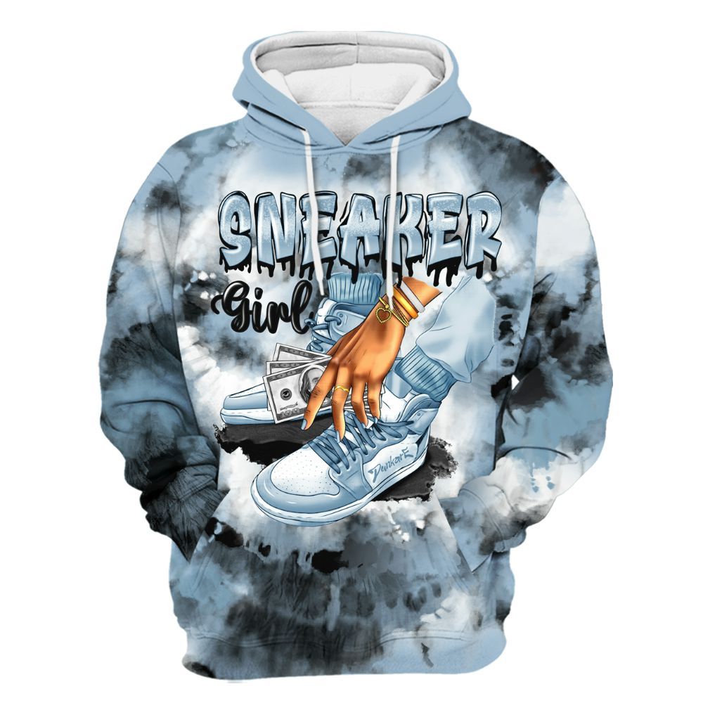 Hoodie To Match Mid Ice Blue 1s - SNEAKER Girl Money Drip Tie Dye All Over Print