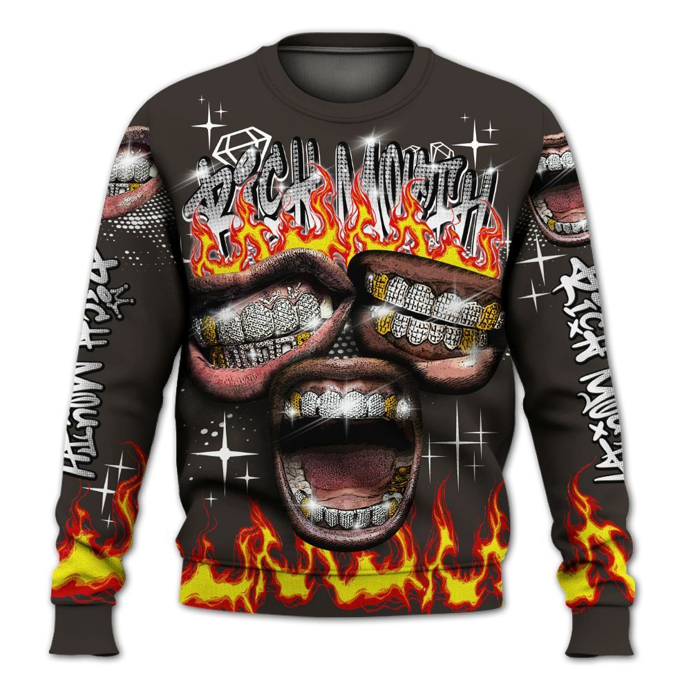 Sweatshirt To Match Baroque Brown 12s - Rich Mouth Fire Rap Retro 90s All Over Print