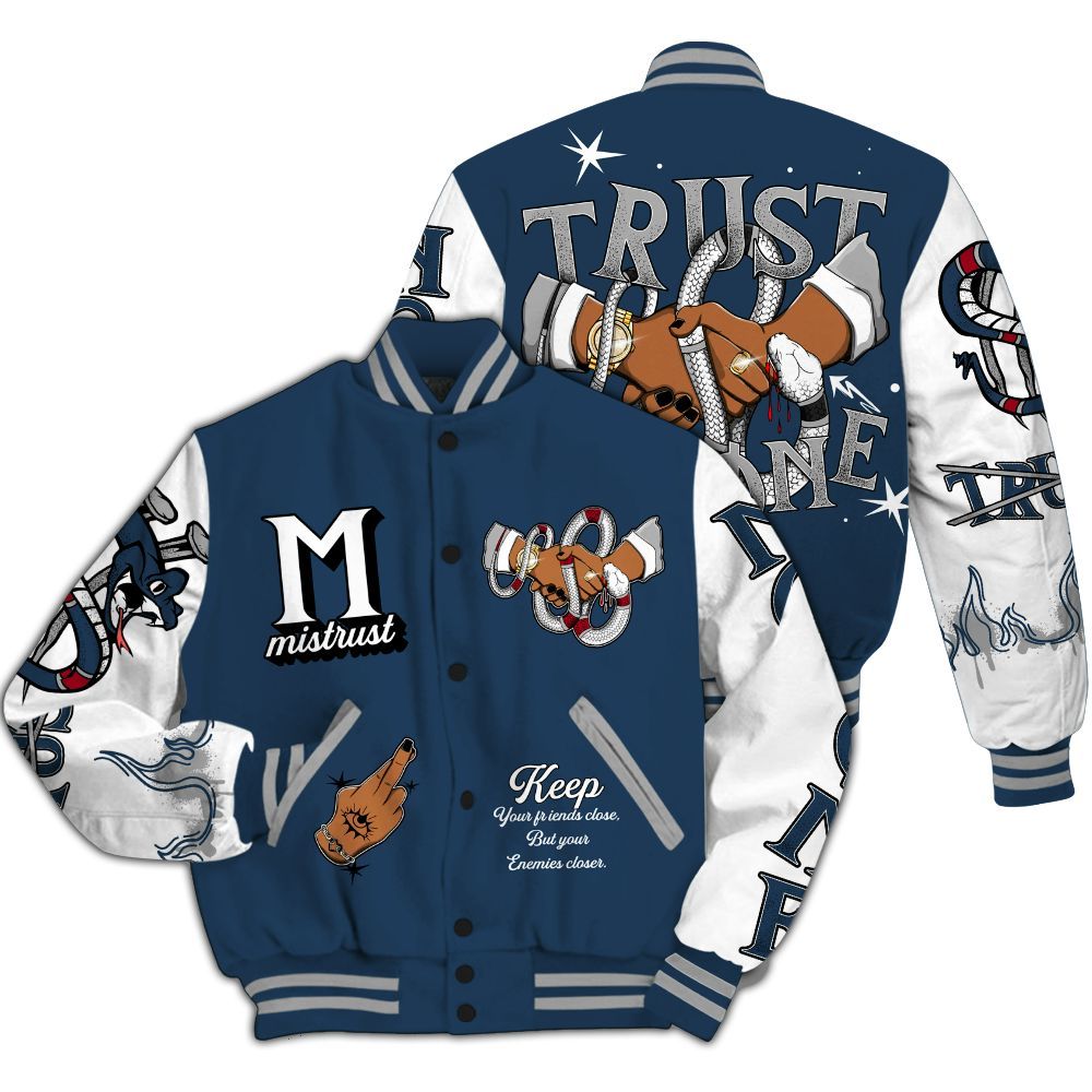 Varsity Jacket To Match Retro French Blue 2025 12s - Trust No One Snake-Bite Street Style All Over Print