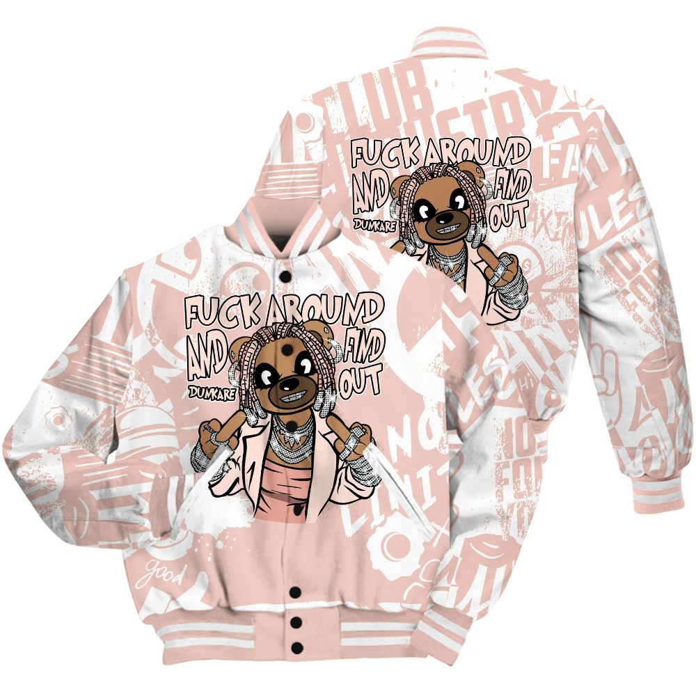 Varsity Jacket To Match Low Legend Pink 11s Shirt - F#ck Around Bear Bear Monogram Graffiti All Over Print