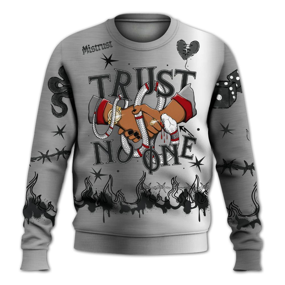 Sweatshirt To Match Metallic Silver 14s - Trust No One Snake-Bite Doodle Crayon All Over Print