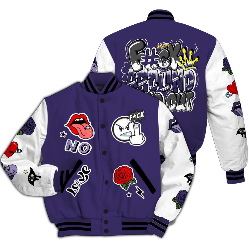 Varsity Jacket To Match Retro Court Purple 13s - FK Around Find Out All Over Print
