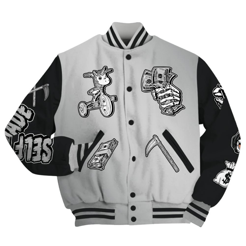Varsity Jacket To Match Metallic Silver 14s - Self Make Skeleton All Over Print