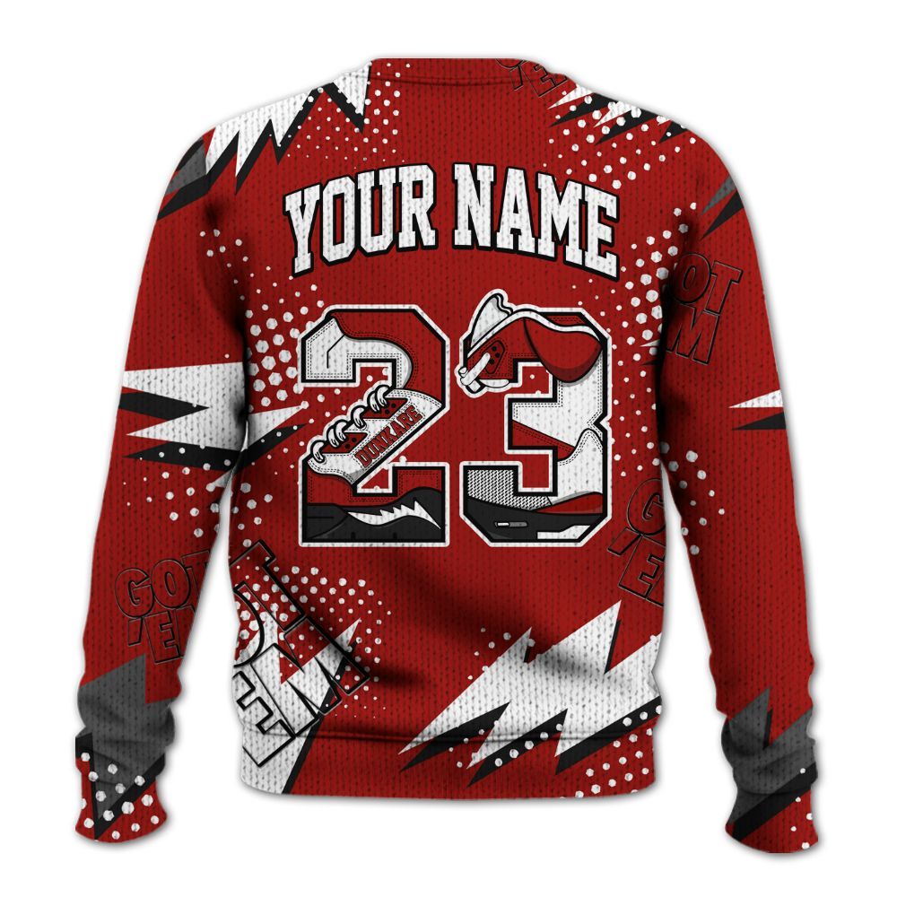 Knitted Sweater To Match High OG Varsity Red 1s - Custom Name Number 23 5s