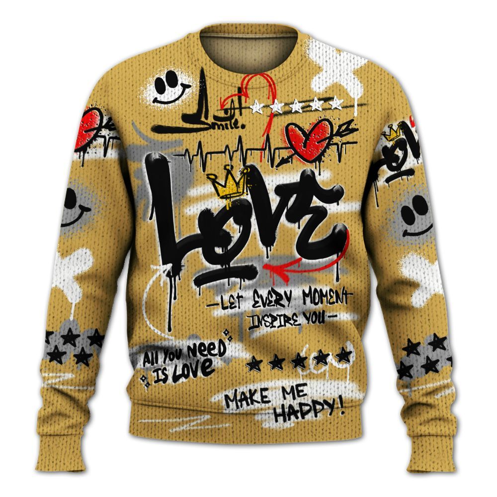 Knitted Sweater To Match Retro Light Ginger 14s - Happy Love Beats Graffiti Streetwear