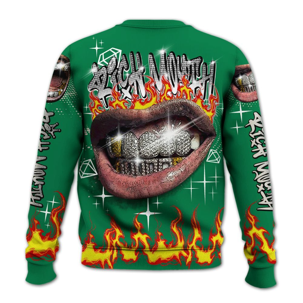 Sweatshirt To Match Lucky Green 2s - Rich Mouth Fire Rap Retro 90s All Over Print