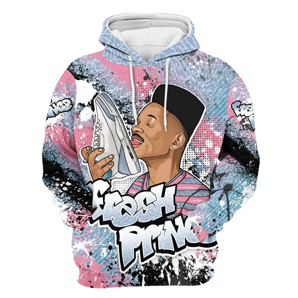 Hoodie To Match Denim Pink Glow 3s - Fresh Sneaker Lick All Over Print